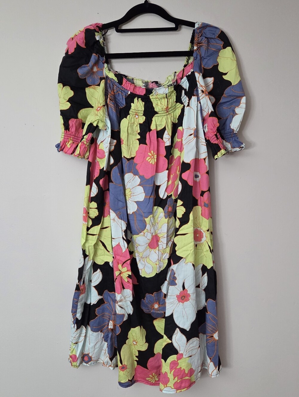 Modcloth Black Floral Mini Dress XL Bright Cotton Lightweight
